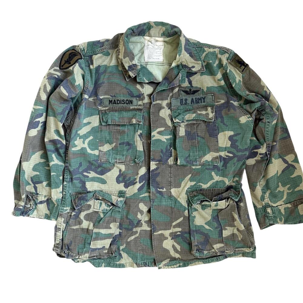 Vintage 1980 US Army Woodland Camo BDU Jacket Ripstop - Medium Short